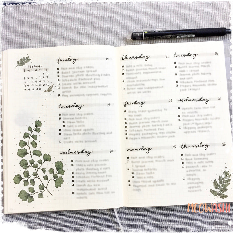 Bullet journal weekly spread decorated with MU print-on sticker BPOP-001050