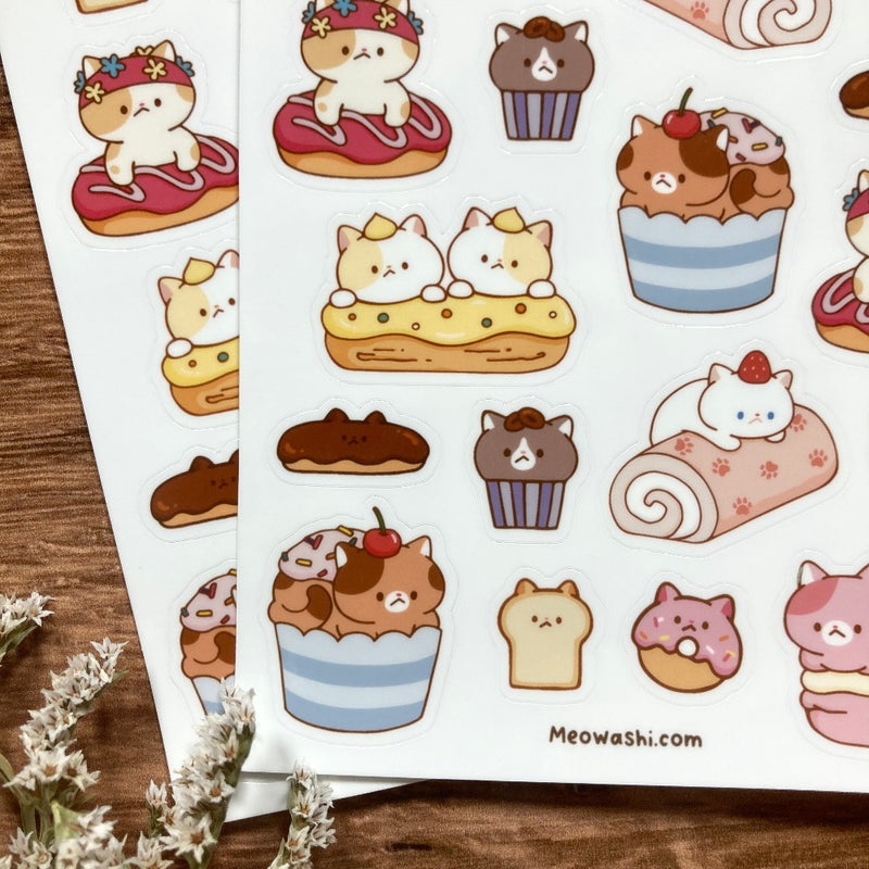 Meowashi Studio - Cat and Dessert Vinyl Sticker Sheet