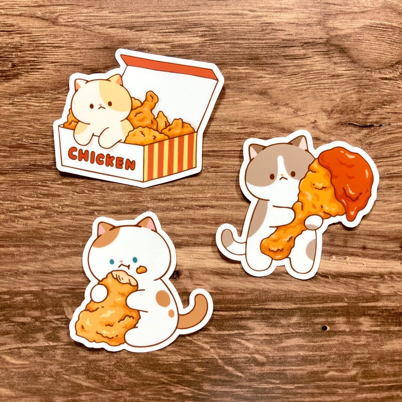 Meowashi Studio - Cat and Fried Chicken Vinyl Sticker 