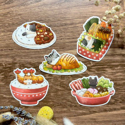 Cat and Japanese Food Vinyl Sticker