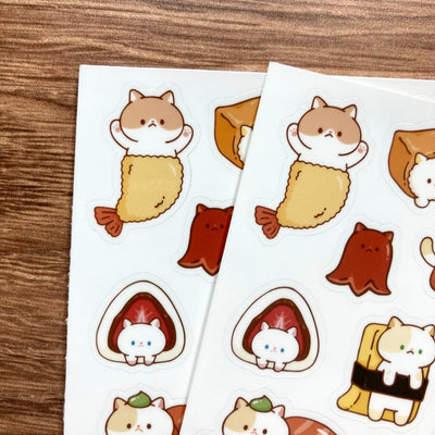 Meowashi Studio - Cat and Japanese Food Vinyl Sticker Sheet 