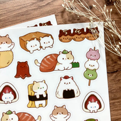 Meowashi Studio - Cat and Japanese Food Vinyl Sticker Sheet 