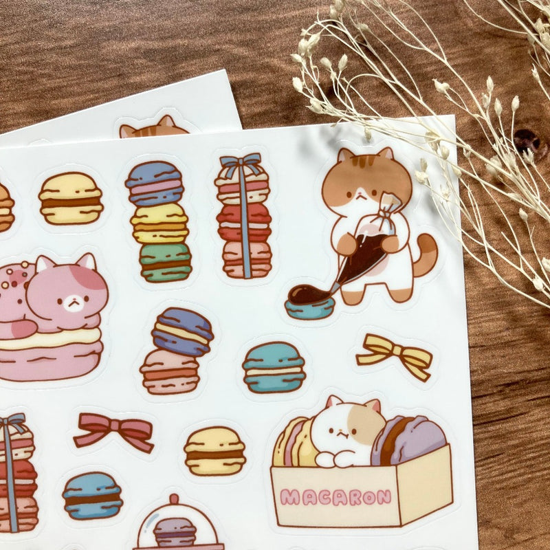 Meowashi Studio - Cat and Macaron Vinyl Sticker Sheet 