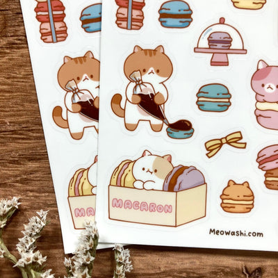 Meowashi Studio - Cat and Macaron Vinyl Sticker Sheet 