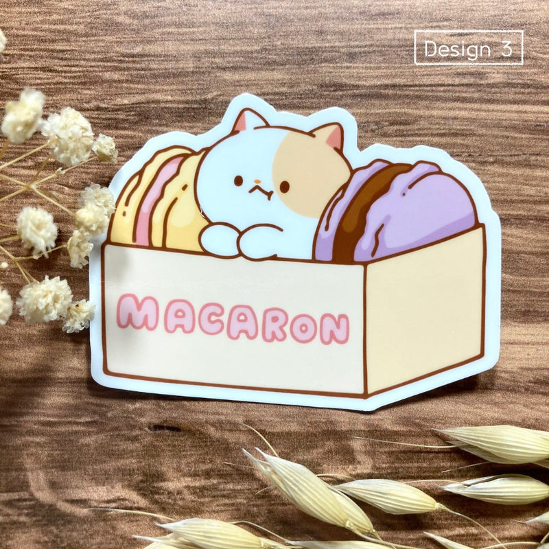 Meowashi Studio - Cat and Macaron Vinyl Sticker (Design 3)