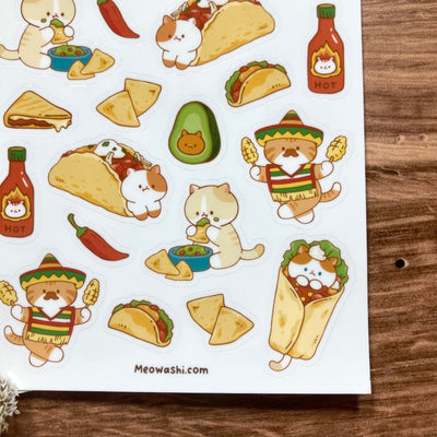 Meowashi Studio - Cat and Mexican Food Vinyl Sticker Sheet 