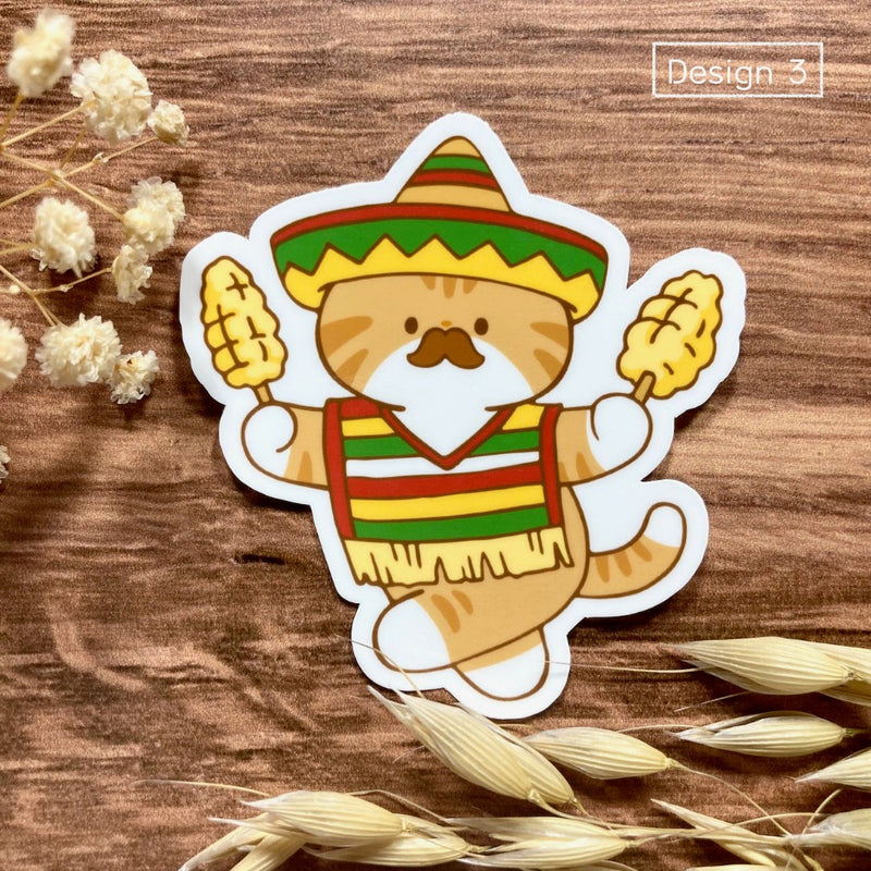 Meowashi Studio - Cat and Mexican Food Vinyl Sticker (Design 3)