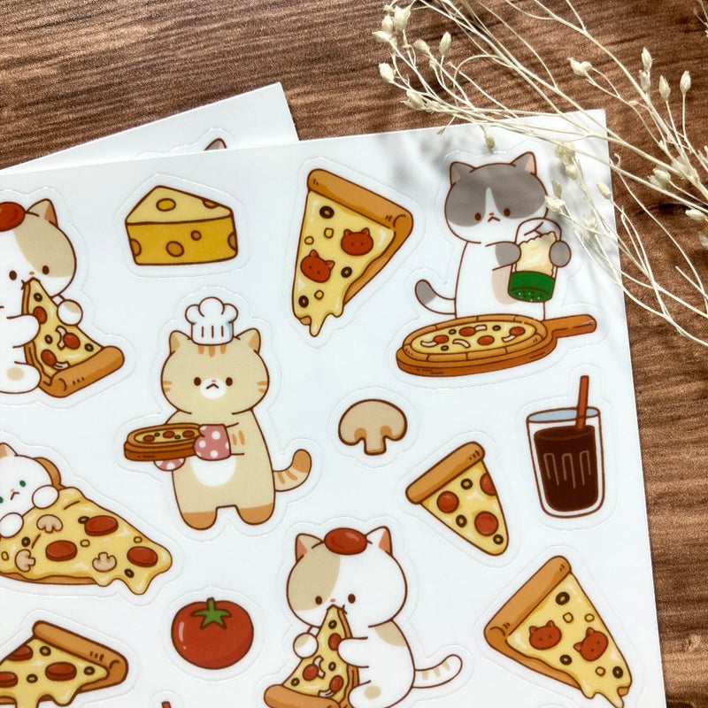 Meowashi Studio - Cat and Pizza Vinyl Sticker Sheet 