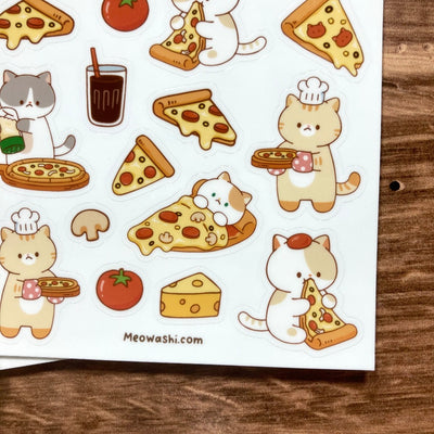 Meowashi Studio - Cat and Pizza Vinyl Sticker Sheet 