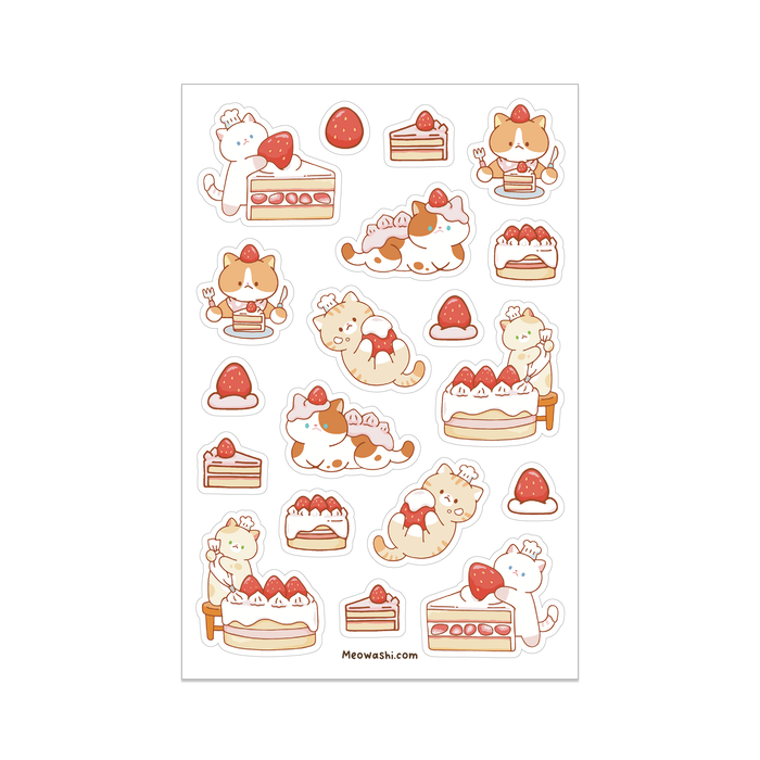 Meowashi Studio - Cat and Strawberry Clear Sticker Sheet
