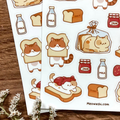 Meowashi Studio - Cat and Toast Vinyl Sticker Sheet 