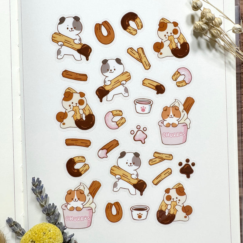 Meowashi Studio - Dog and Churros Clear Sticker Sheet