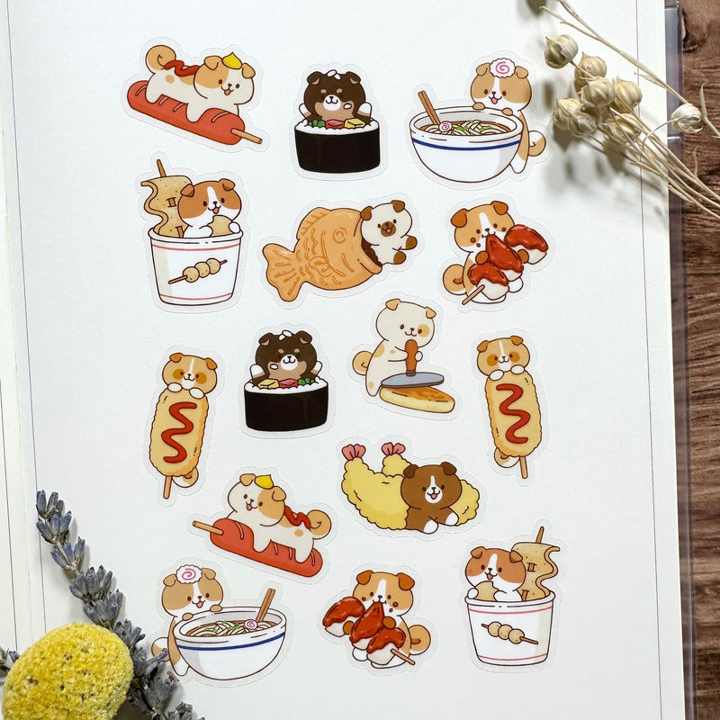 Meowashi Studio - Dog and Korean Street Food Clear Sticker Sheet
