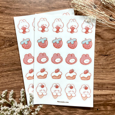 Meowashi Studio - Marshmallow Bunny and Strawberry Sticker Sheet