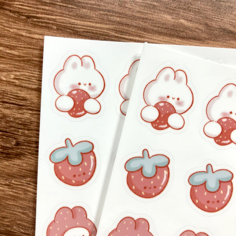 Meowashi Studio - Marshmallow Bunny and Strawberry Sticker Sheet