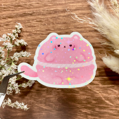 Meowashi Studio - Pink Cat Macaron Holographic Sticker