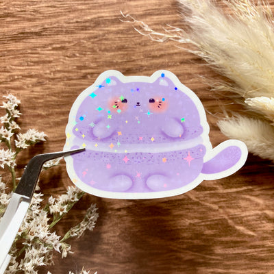 Meowashi Studio - Purple Cat Macaron Holographic Sticker