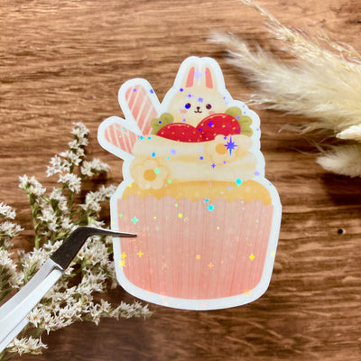 Meowashi Studio - Rabbit Strawberry Cupcake Holographic Sticker LAH-004