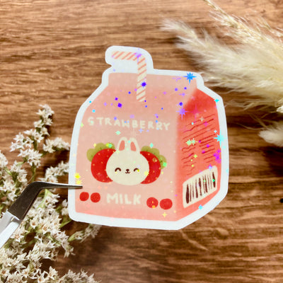 Meowashi Studio - Rabbit Strawberry Milk Holographic Sticker LAH-003