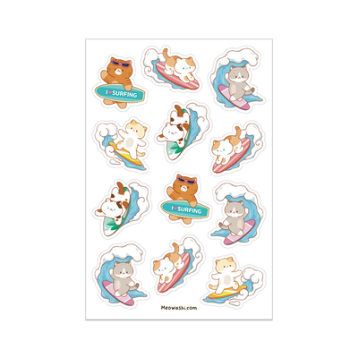 Meowashi Studio - Surfing Cat Clear Sticker Sheet