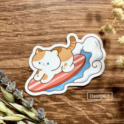 Meowashi Studio - Surfing Cat Vinyl Sticker (Design 1)