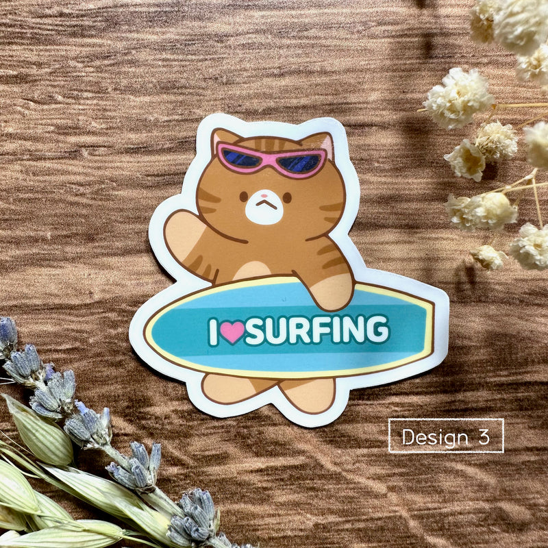 Meowashi Studio - Surfing Cat Vinyl Sticker (Design 3)