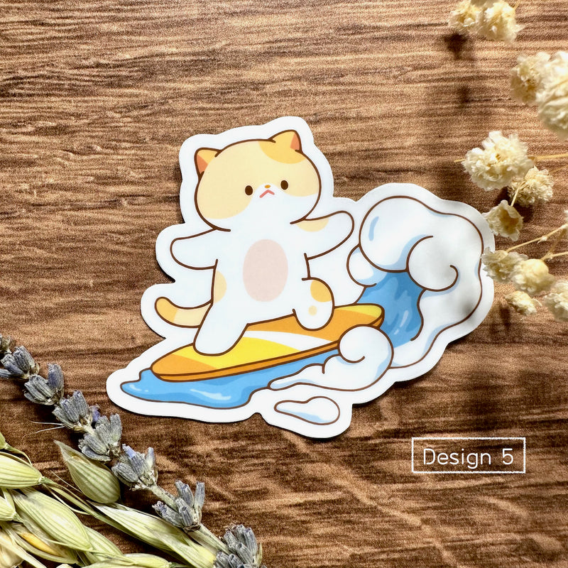 Meowashi Studio - Surfing Cat Vinyl Sticker (Design 5)