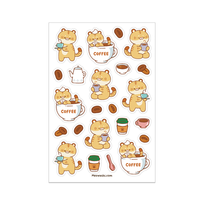 Meowashi Studio - Tiger and Coffee Clear Sticker Sheet