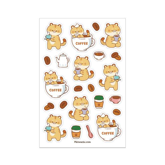 Meowashi Studio - Tiger and Coffee Clear Sticker Sheet