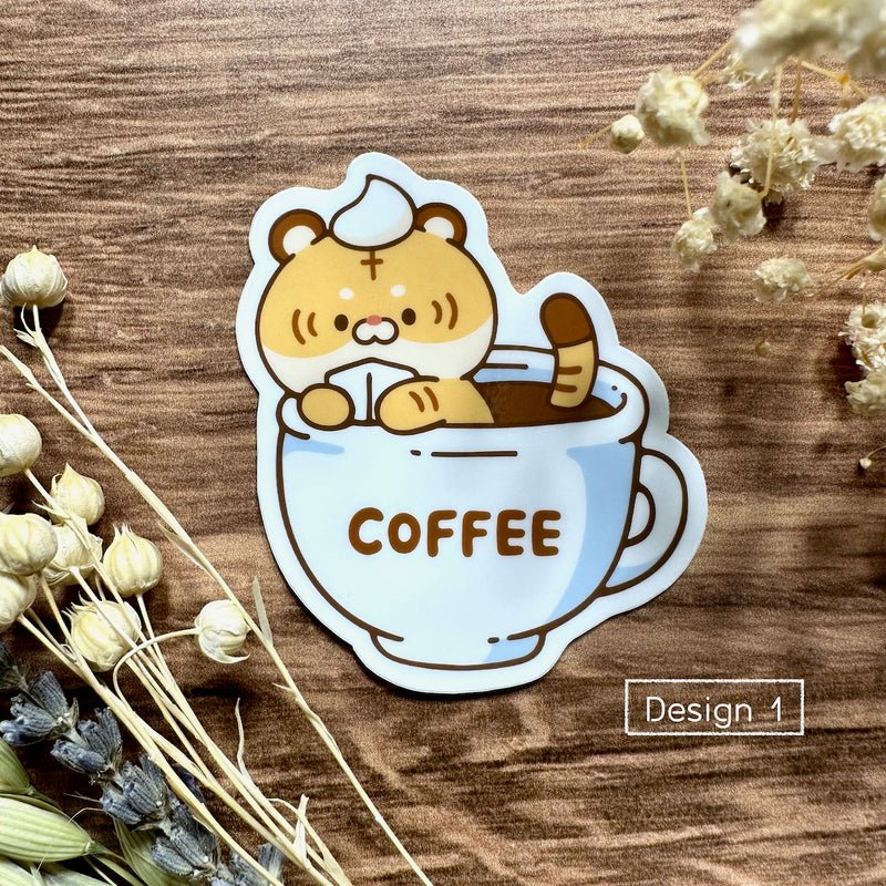 Meowashi Studio - Tiger and Coffee Vinyl Sticker (Design 1)