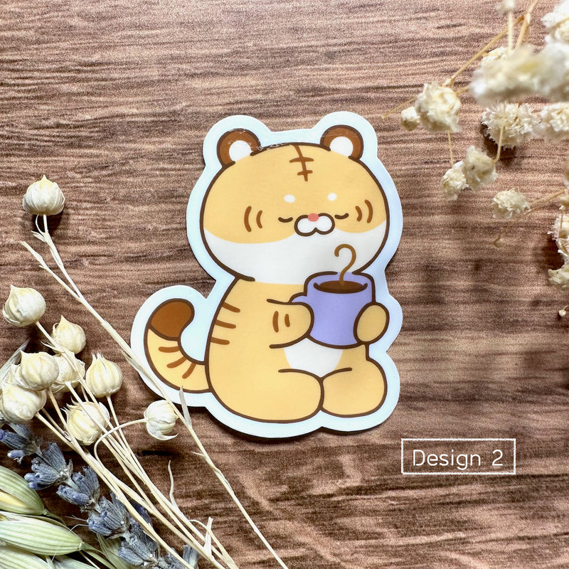 Meowashi Studio - Tiger and Coffee Vinyl Sticker (Design 2)