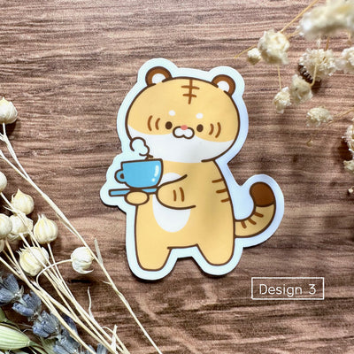 Meowashi Studio - Tiger and Coffee Vinyl Sticker (Design 3)