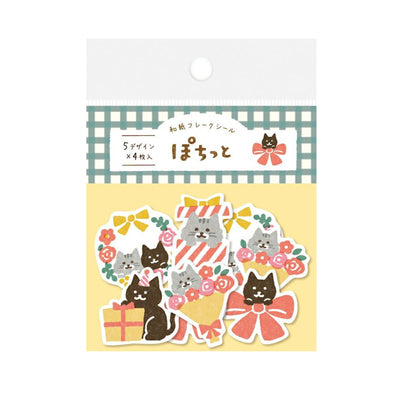 Furukawashiko Winter Limited Edition Washi Sticker Flakes - Cat and Flower QSA110