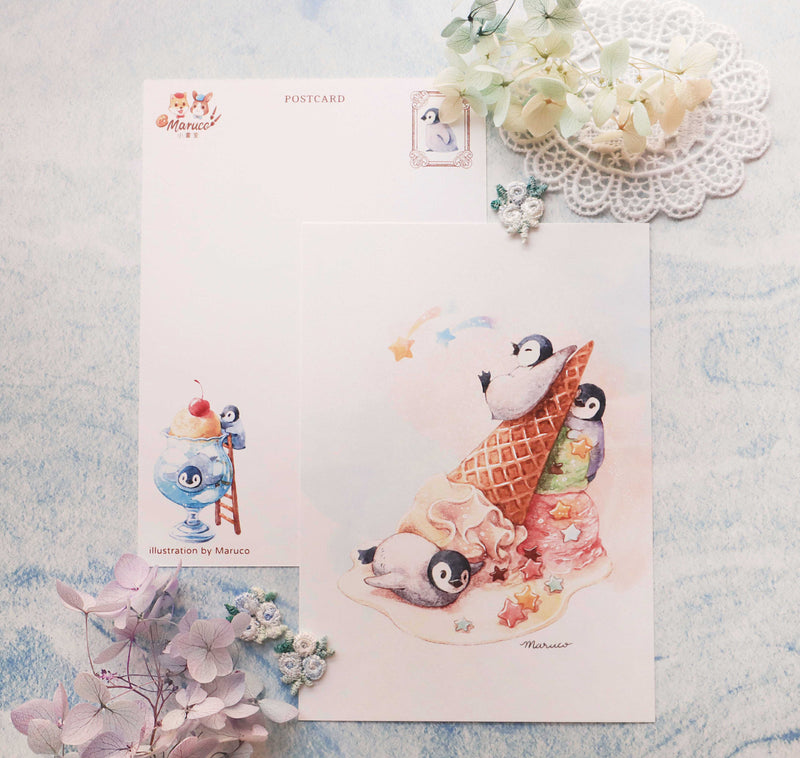 Maruco Art - Penguin Slides Postcard