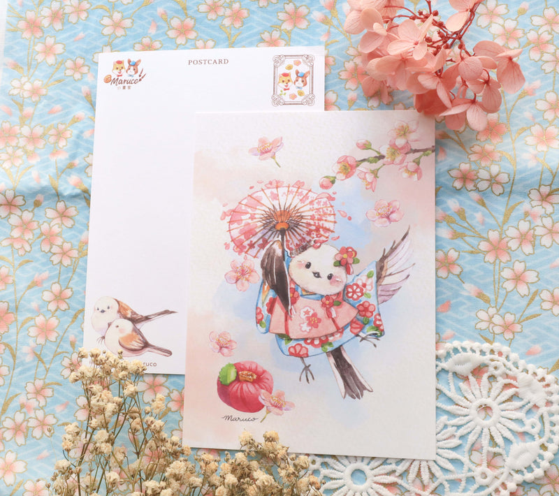 Maruco Art - Kimono Long-tailed Tit Postcard